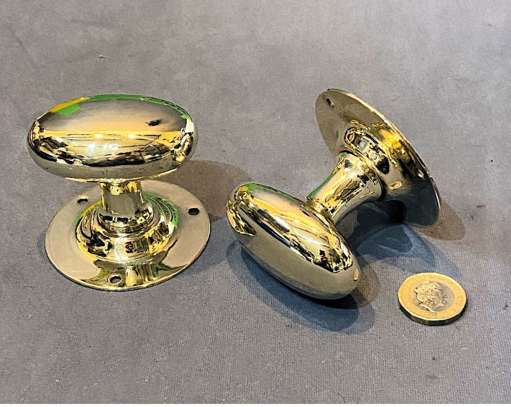 Pair of Oval Brass Door Handles — Brass, 1920's
