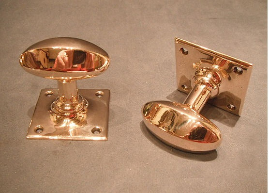 Pair of Oval Brass Door Handles — Brass, 1920's