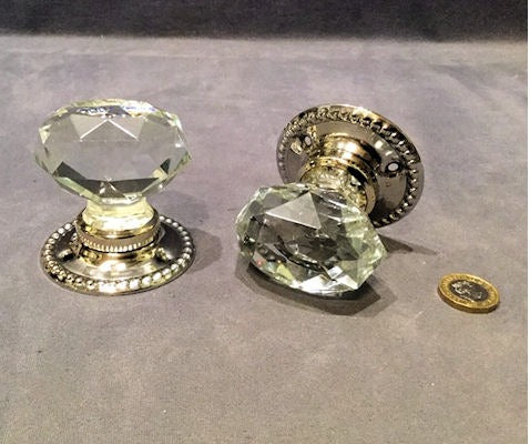 Pair of Oval Cut Glass Door Handles, 2 pairs available — Glass, 1920's