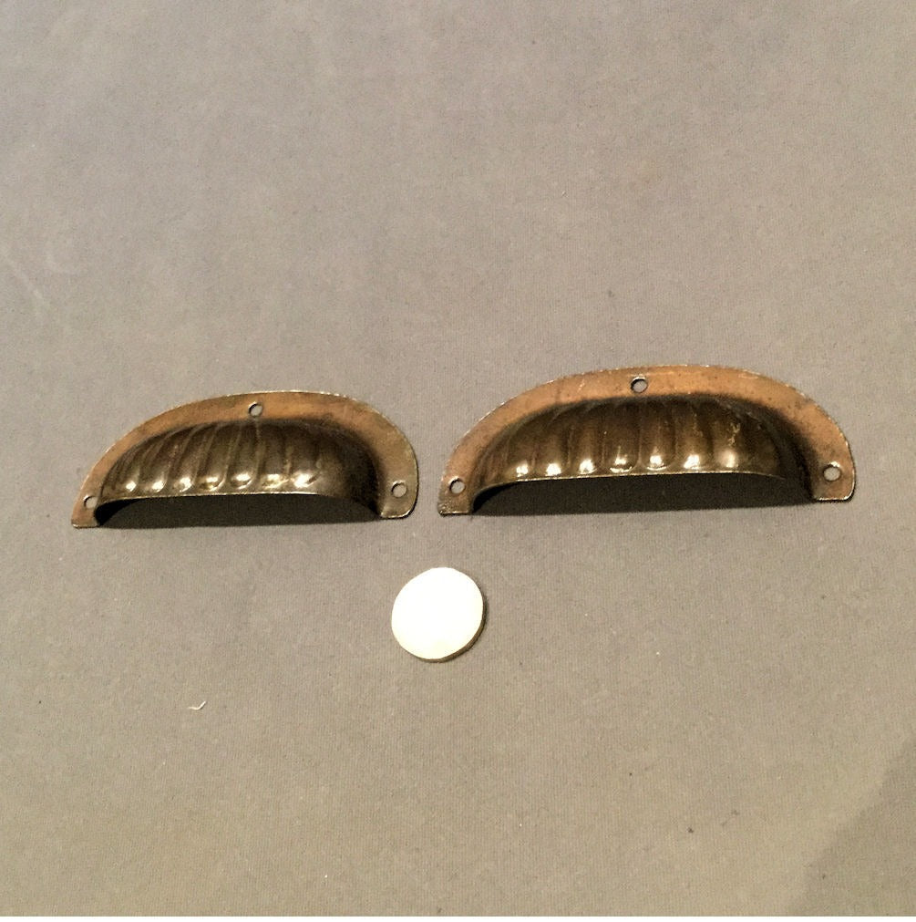 Pair of Oxidised Ribbed Drawer Pulls, 3 pairs available — Steel, circa 1900