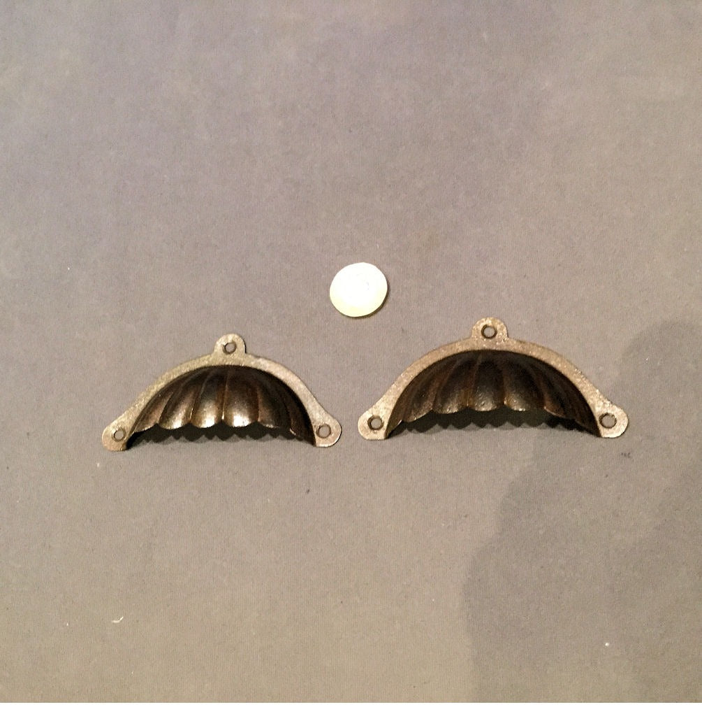 Pair of Oxidised Ribbed Drawer Pulls, 4 pairs available — Steel, circa 1900
