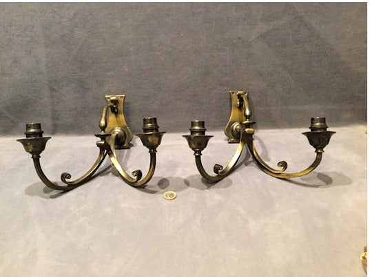 Pair of Oxidised Twin Branch Electric Wall Lights — view 3