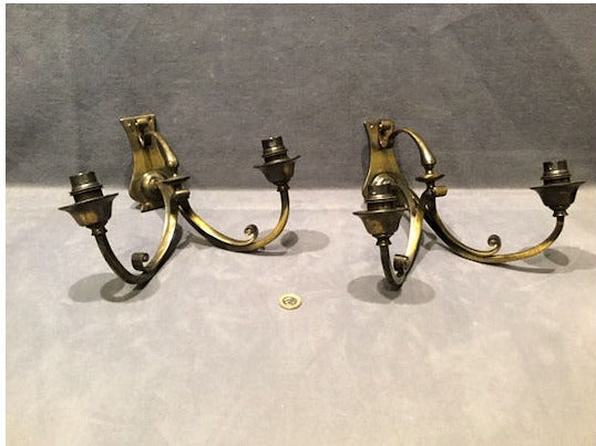 Pair of Oxidised Twin Branch Electric Wall Lights — view 4