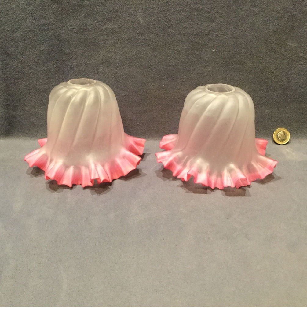 Pair of Pink and Frosted Glass Lamp Shades — Glass, 1920's