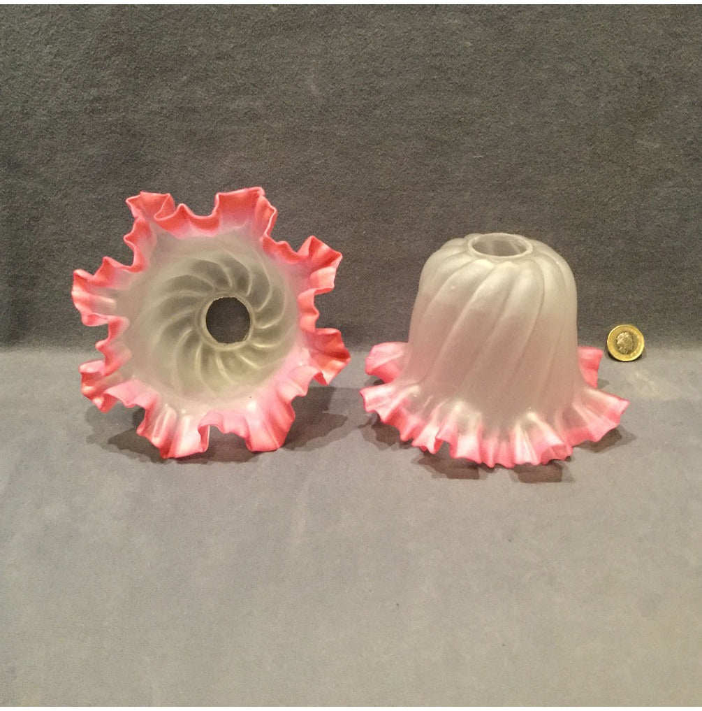 Pair of Pink and Frosted Glass Lamp Shades — view 2