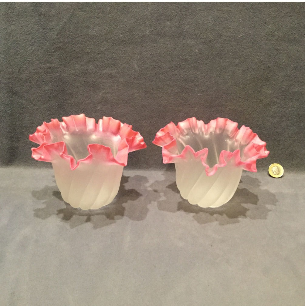 Pair of Pink and Frosted Glass Lamp Shades — view 3