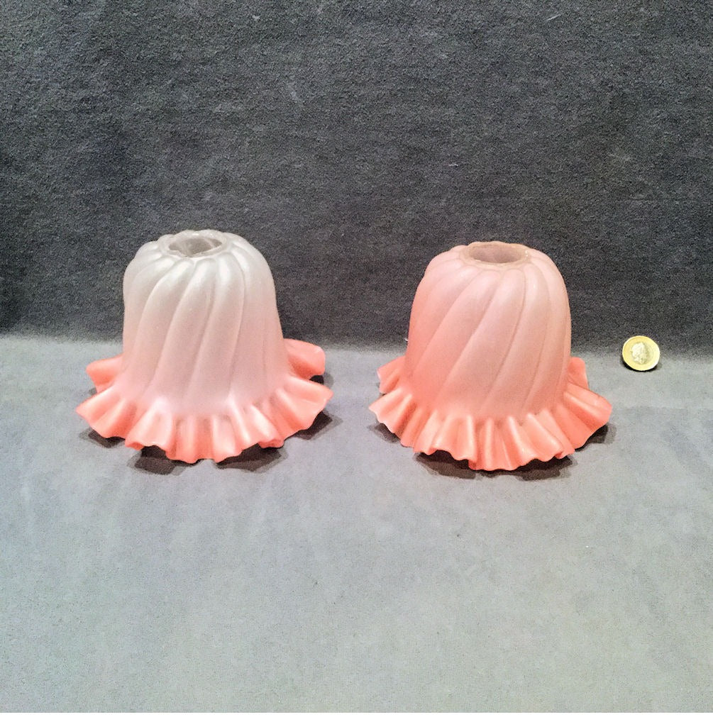 Pair of Pink and Frosted Glass Lamp Shades — Glass, 1920's