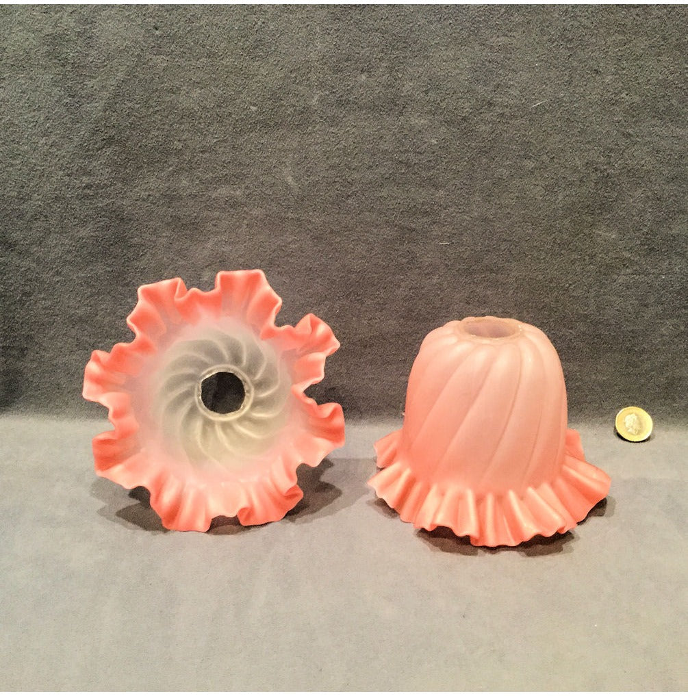 Pair of Pink and Frosted Glass Lamp Shades — view 2