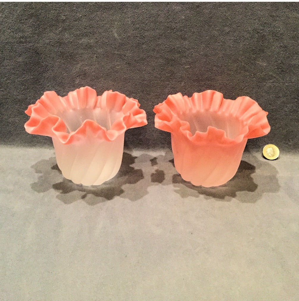 Pair of Pink and Frosted Glass Lamp Shades — view 3
