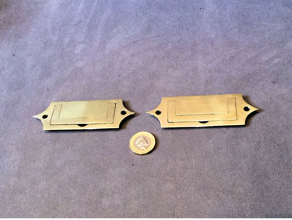 Pair of Recessed Brass Cabinet Drawer Pulls — Brass, late 19th century