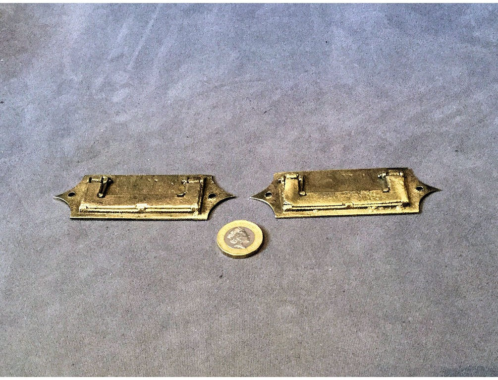 Pair of Recessed Brass Cabinet Drawer Pulls — view 2