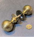 Pair of Ribbed Brass Door Handles — Brass