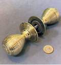 Pair of Ribbed Brass Door Handles — Brass, 19th century