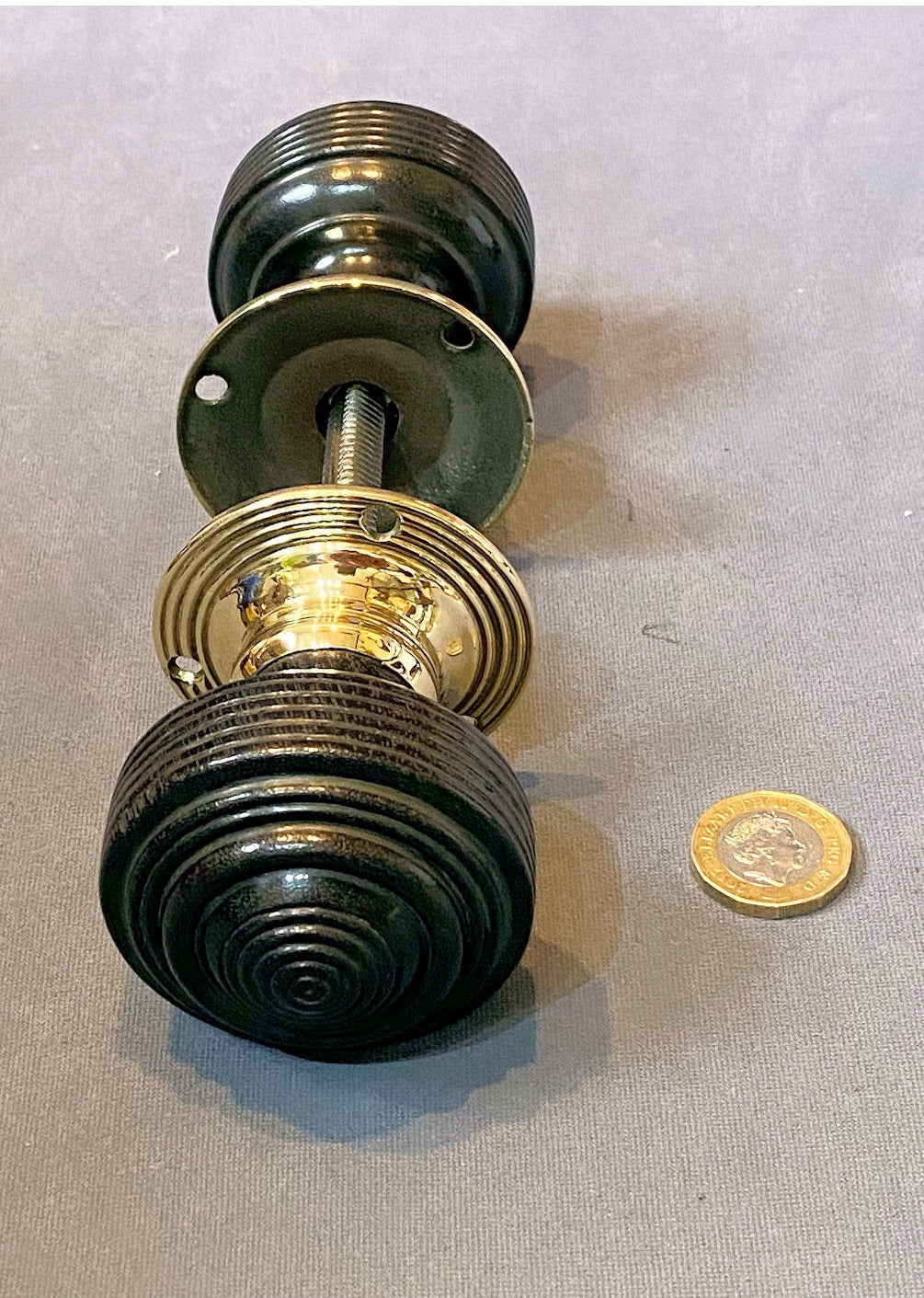 Pair of Ribbed Ebony Door Handles — view 2