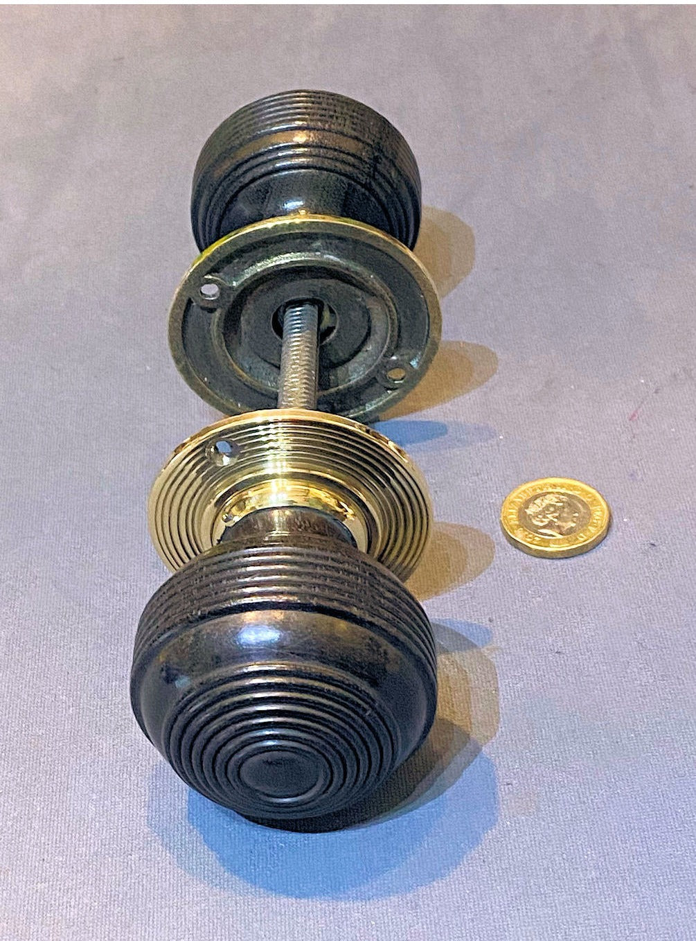 Pair of Ribbed Ebony Door Handles — view 2