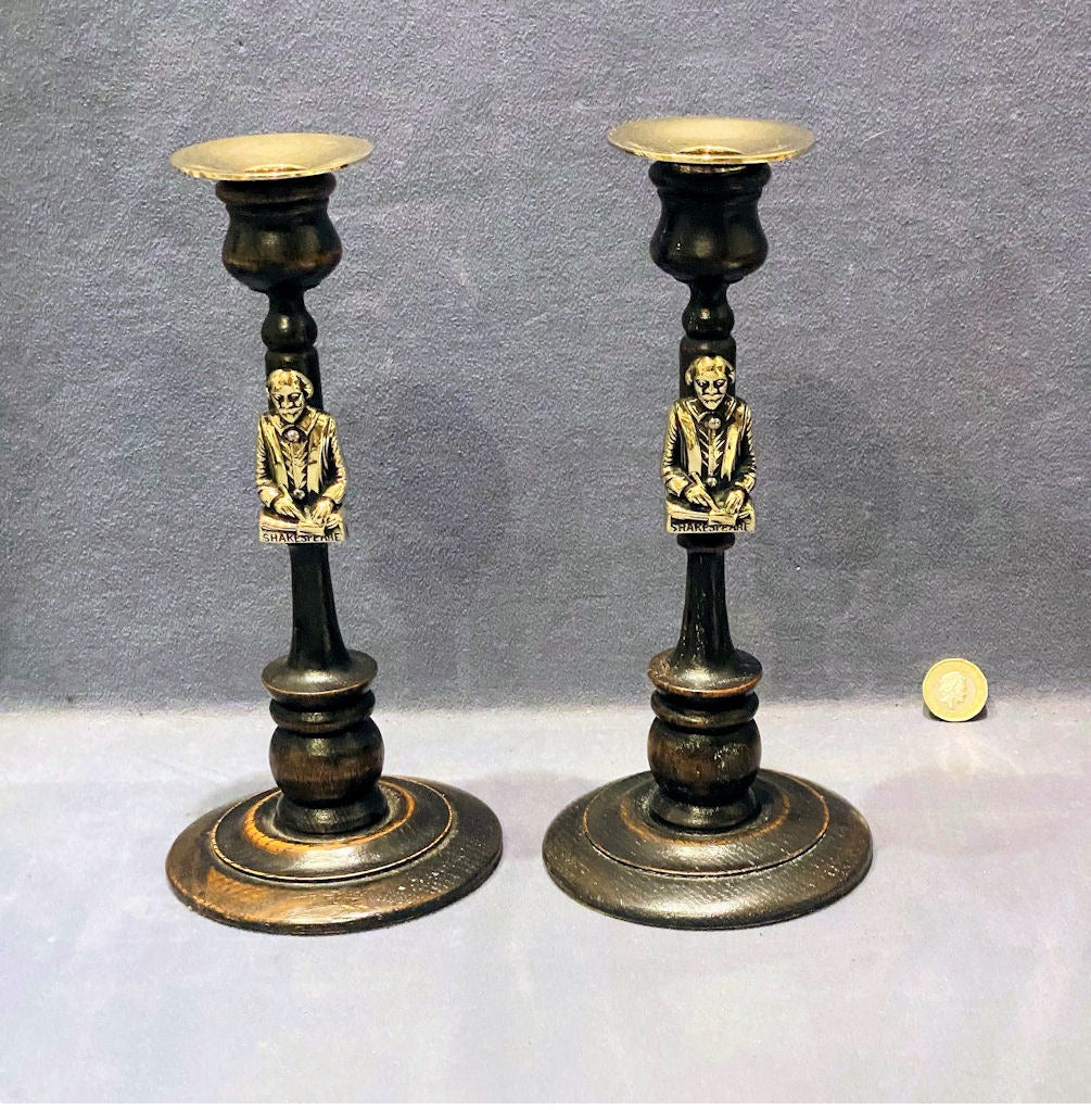 Pair of Shakespeare Oak Candlesticks — Oak, 1930's