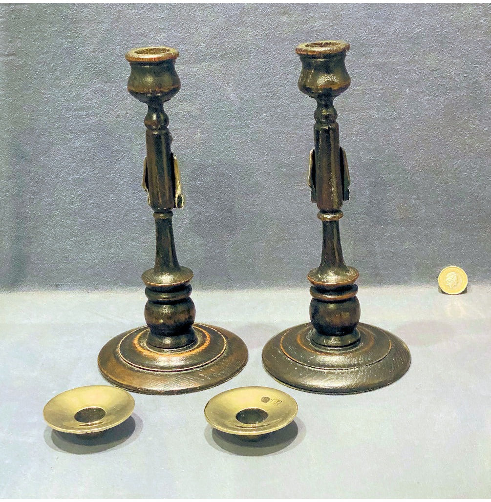 Pair of Shakespeare Oak Candlesticks — view 2