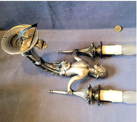 Pair of Silver Plated Cherub Wall Lights — view 3