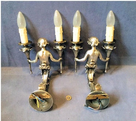 Pair of Silver Plated Cherub Wall Lights — view 4