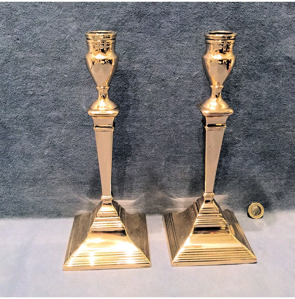 Pair of Square Brass Candlesticks — view 2