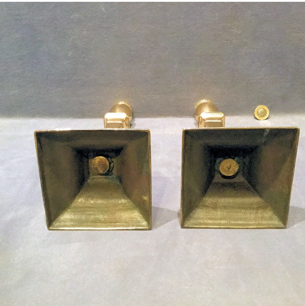 Pair of Square Brass Candlesticks — view 3