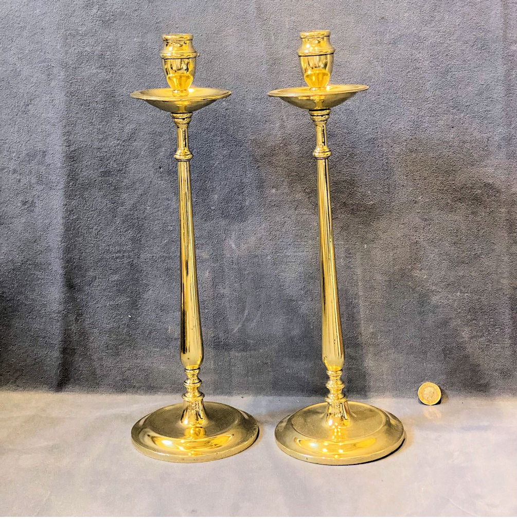 Pair of Tall Brass Art Nouveau Candlesticks — Brass, 1920's