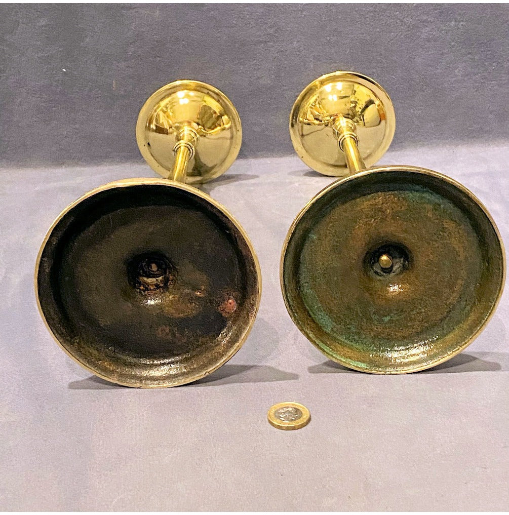 Pair of Tall Brass Art Nouveau Candlesticks — view 2