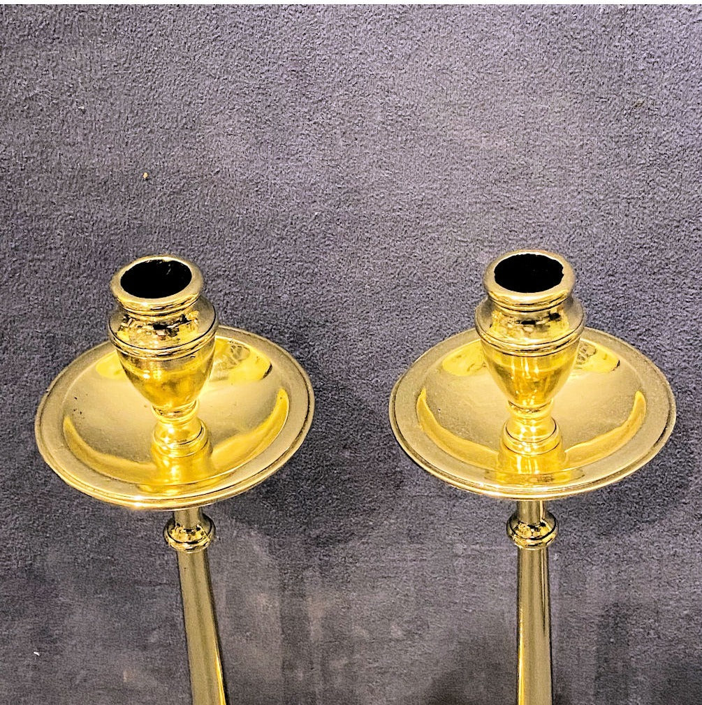 Pair of Tall Brass Art Nouveau Candlesticks — view 3