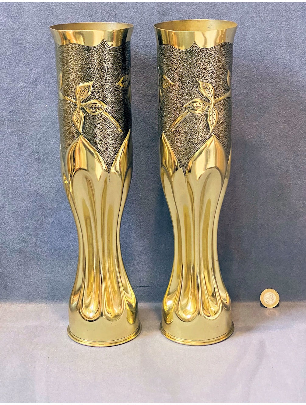 Pair of Trench Art Brass Shell Case — view 2