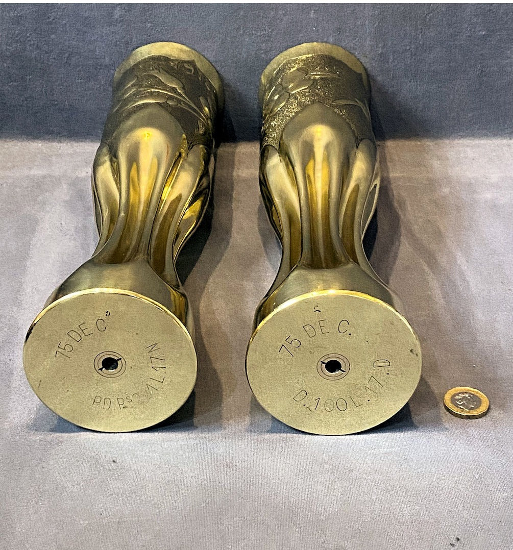 Pair of Trench Art Brass Shell Case — view 3