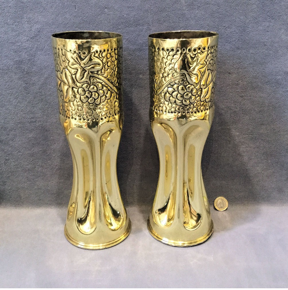Pair of Trench Art Brass Shell Cases — Brass