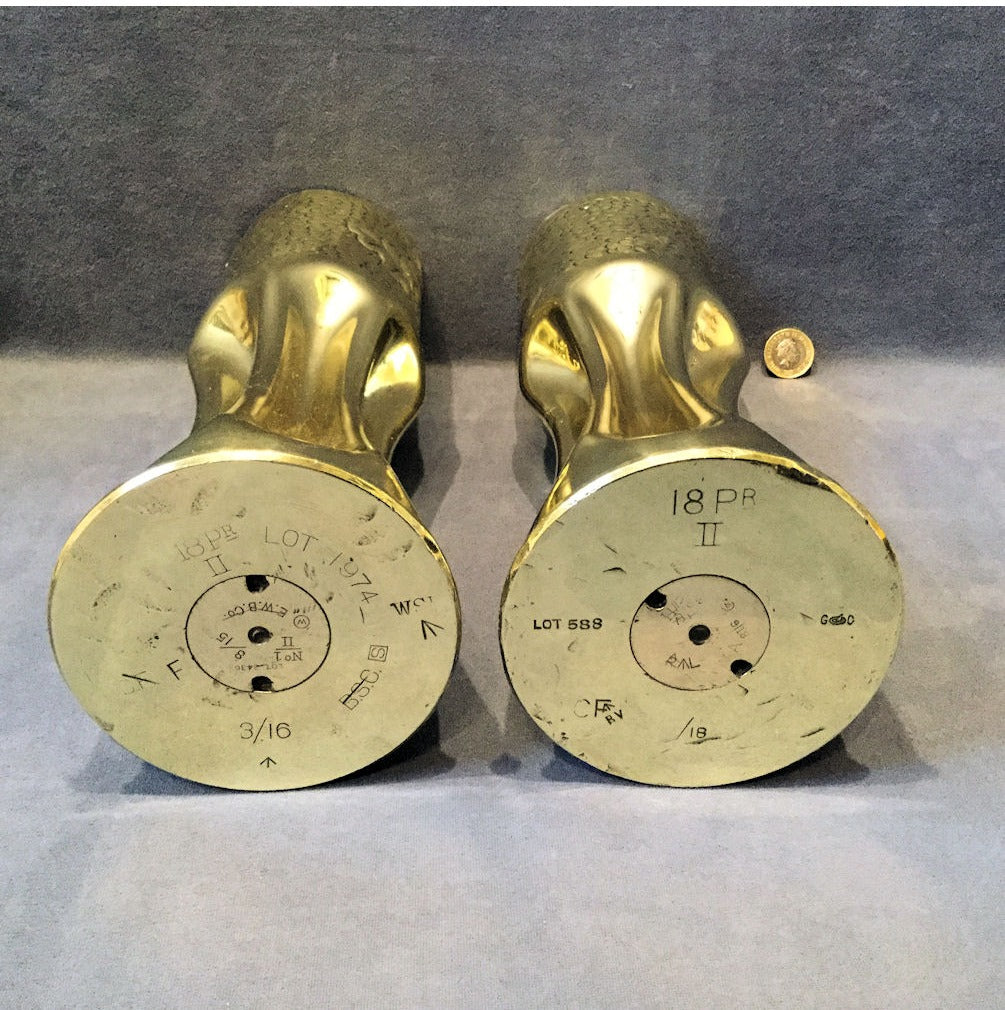 Pair of Trench Art Brass Shell Cases — view 3