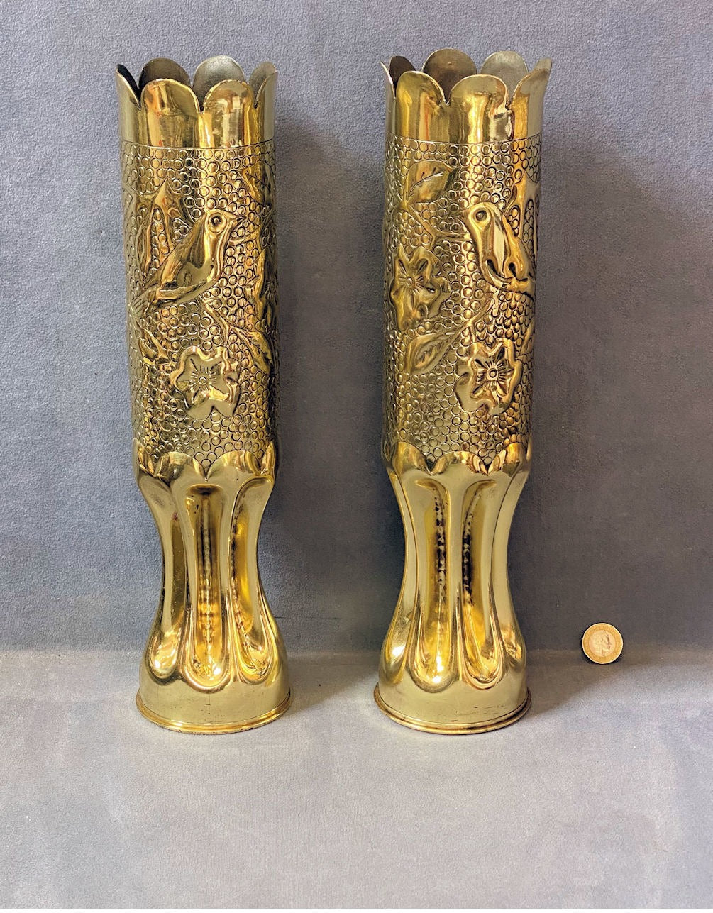 Pair of Trench Art Brass Shell Cases — Brass