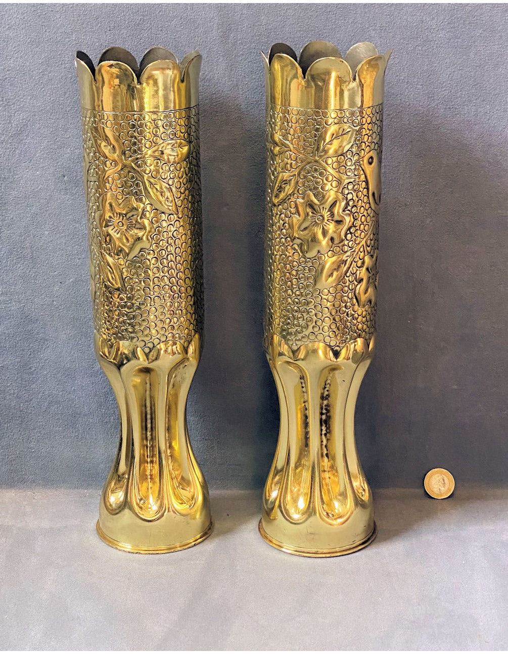 Pair of Trench Art Brass Shell Cases — view 2