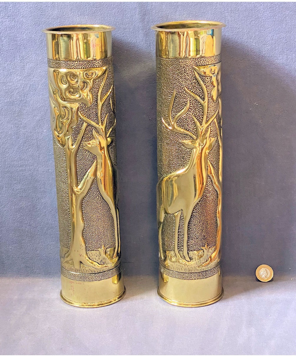 Pair of Trench Art Brass Shell Cases — view 2