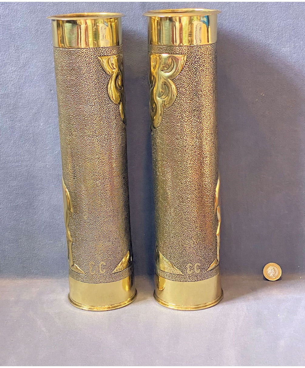 Pair of Trench Art Brass Shell Cases — view 3