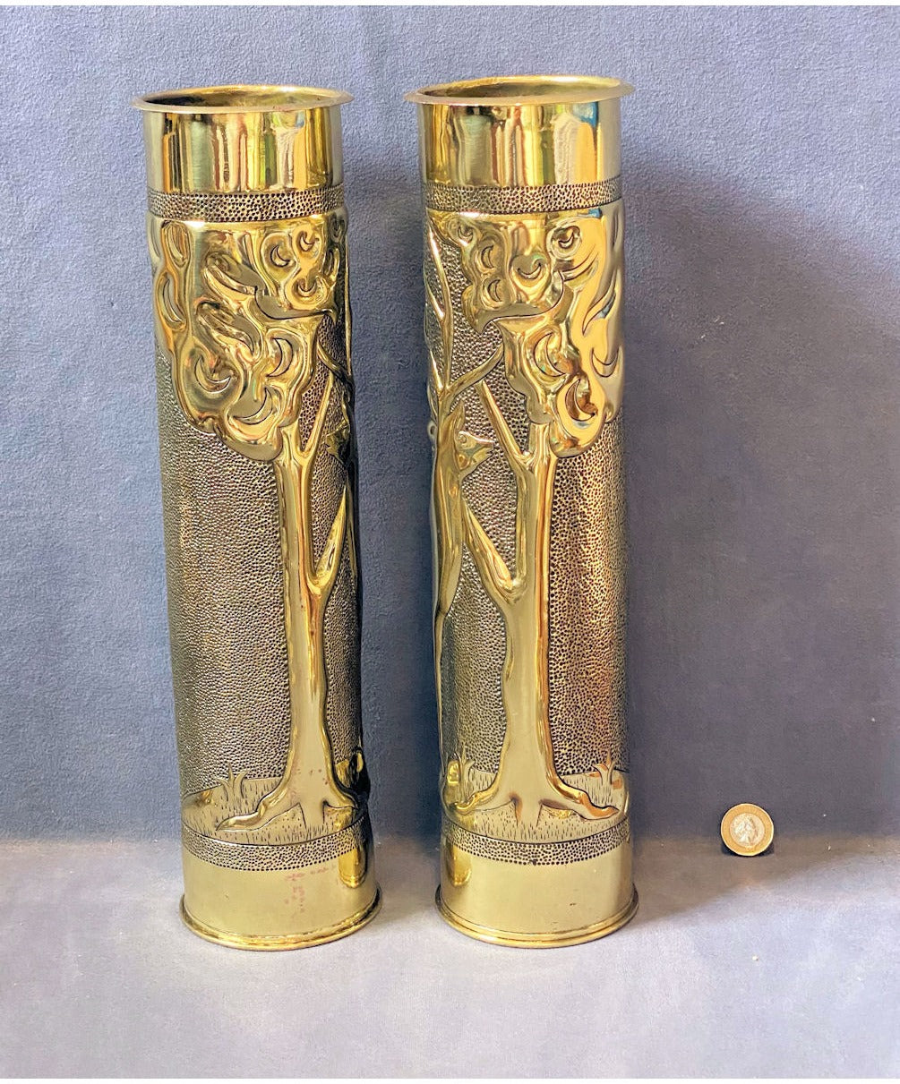 Pair of Trench Art Brass Shell Cases — view 4