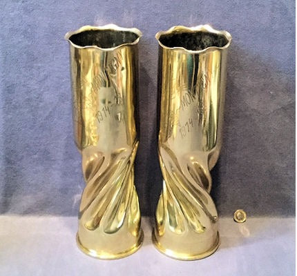 Pair of Trench Art Shell Cases — Brass, 1914