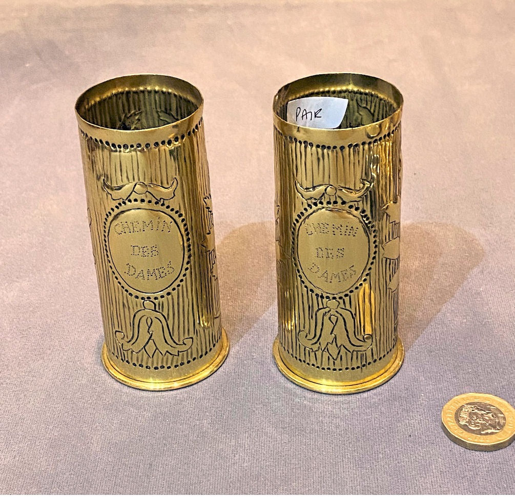 Pair of Trench Art Shellcases — Brass