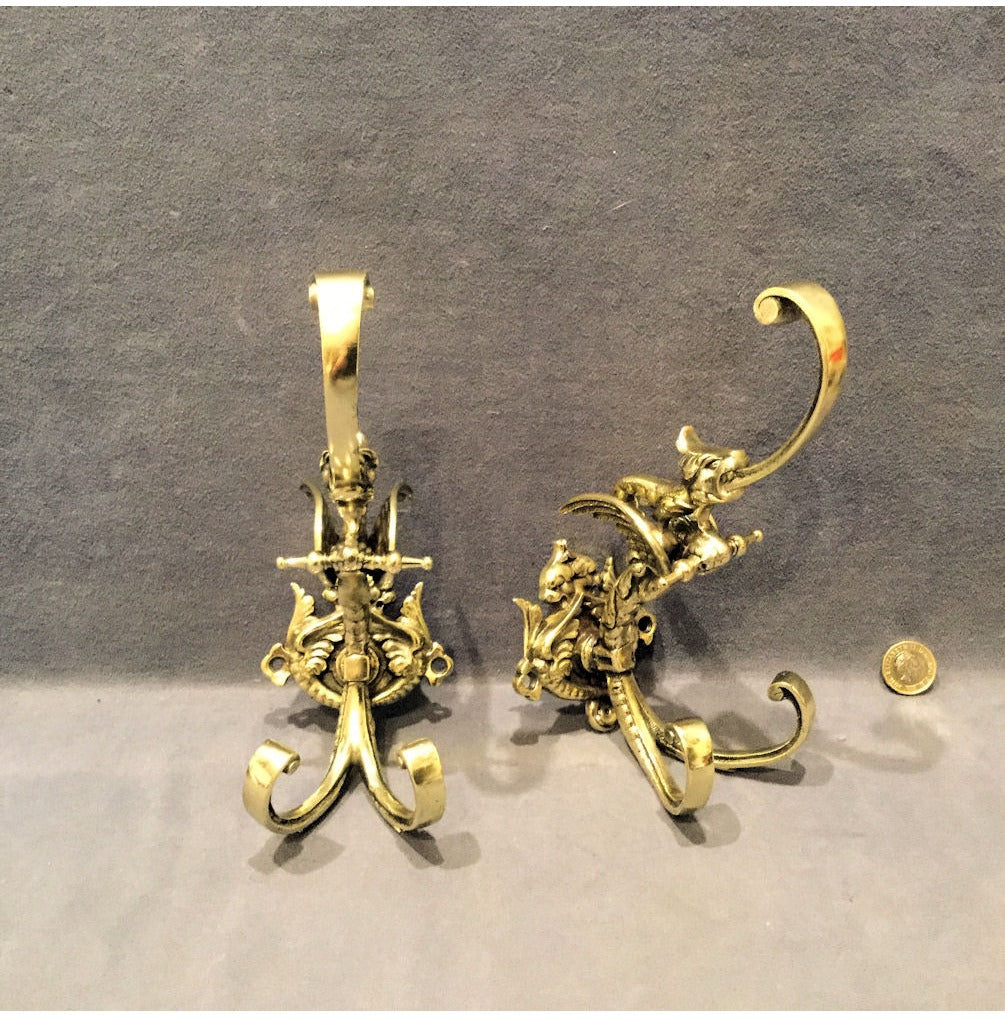 Pair of Triple Brass Hat and Coat Hooks — view 2