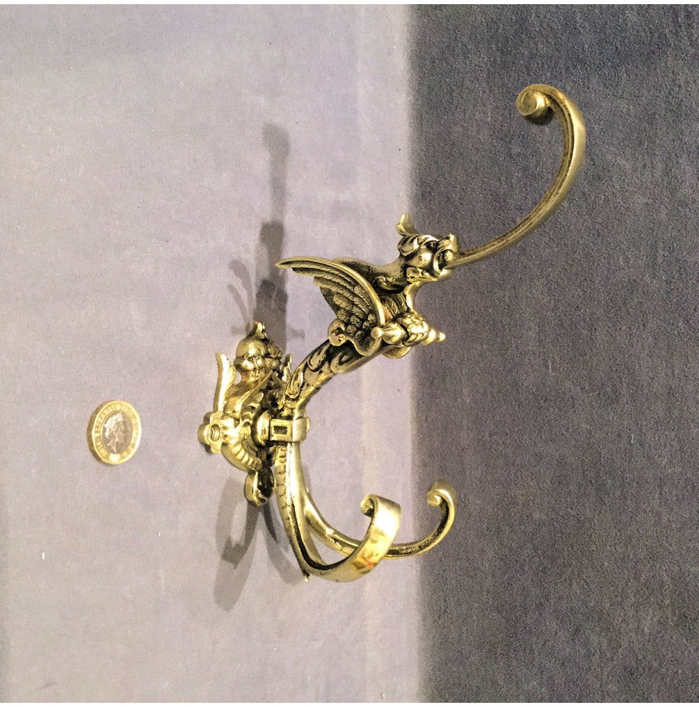 Pair of Triple Brass Hat and Coat Hooks — view 3