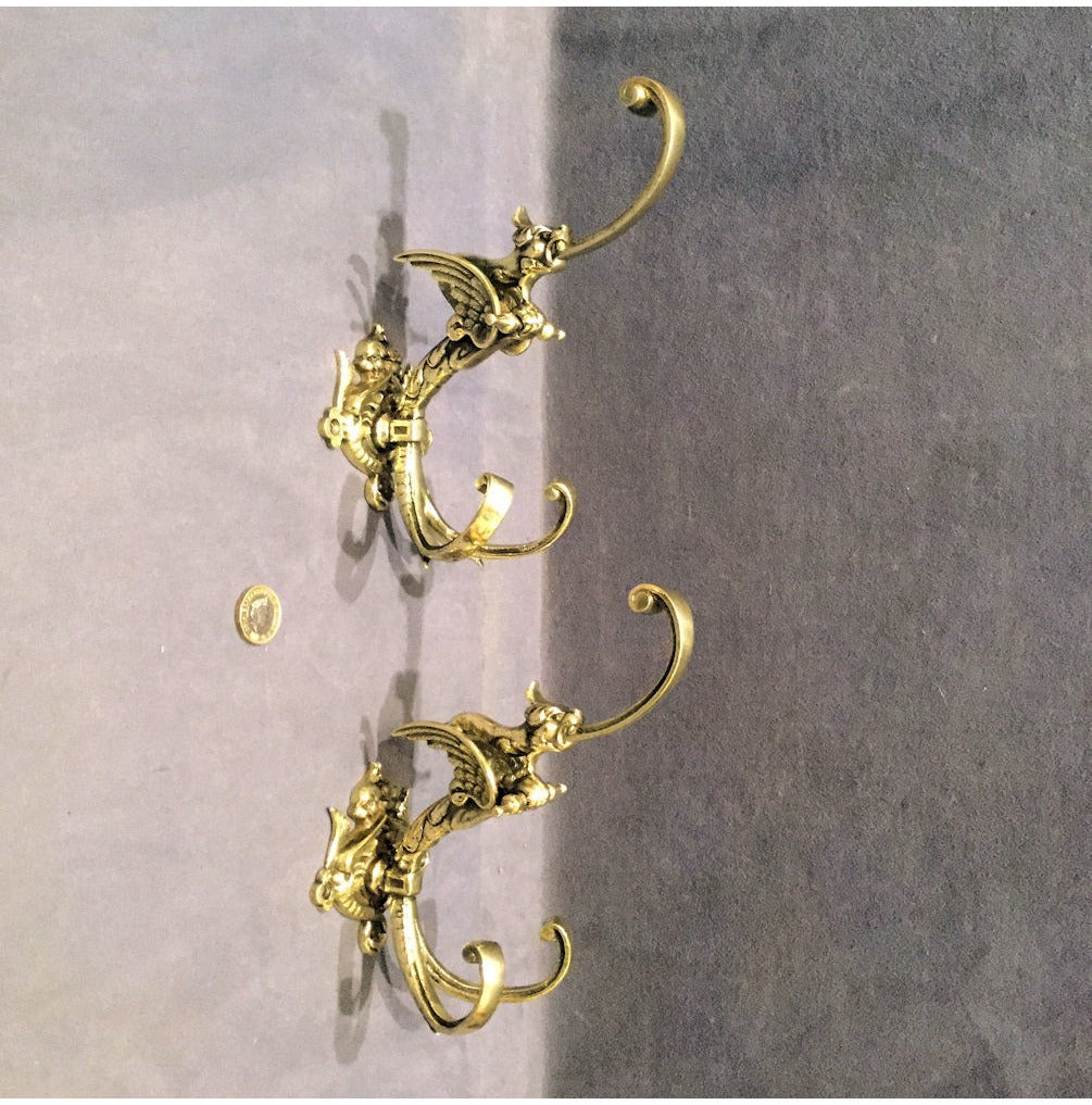 Pair of Triple Brass Hat and Coat Hooks — view 4