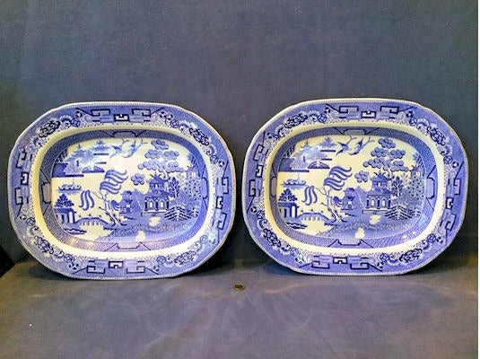 Pair of Willow Pattern Platters — late 19th century