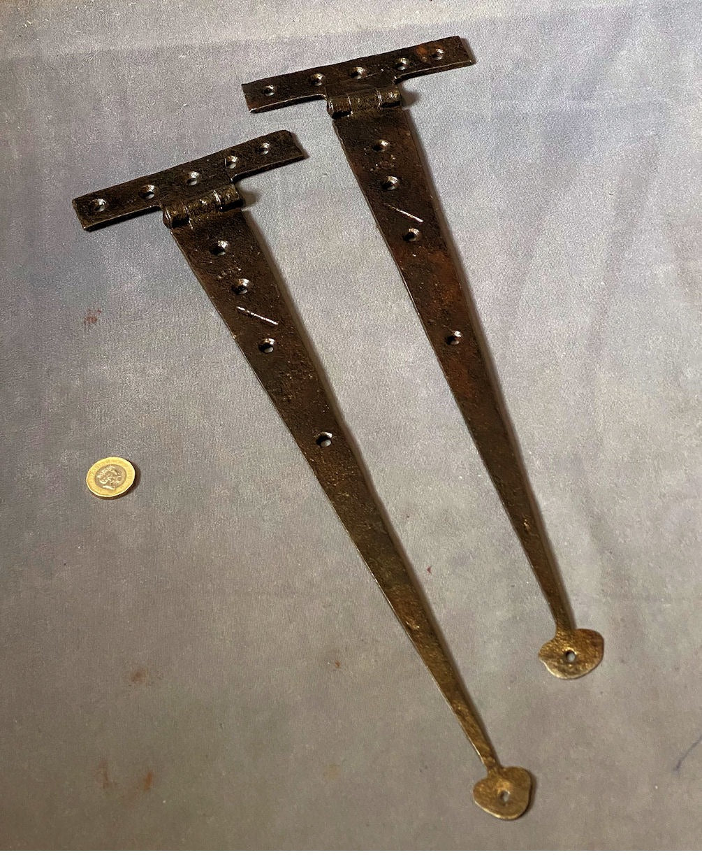Pair of Wrought Iron T Door Hinges — Wrought iron, late 19th century