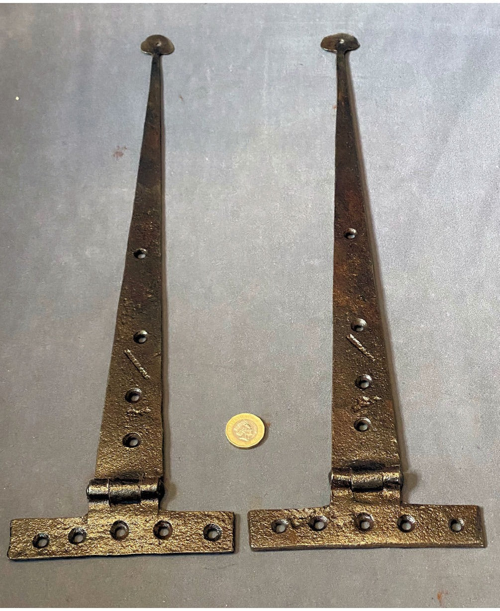 Pair of Wrought Iron T Door Hinges — view 2