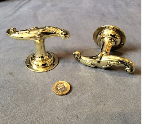Pair of WT&S Brass 'T' Door Handles, 3 pairs available — Brass, late 19th century
