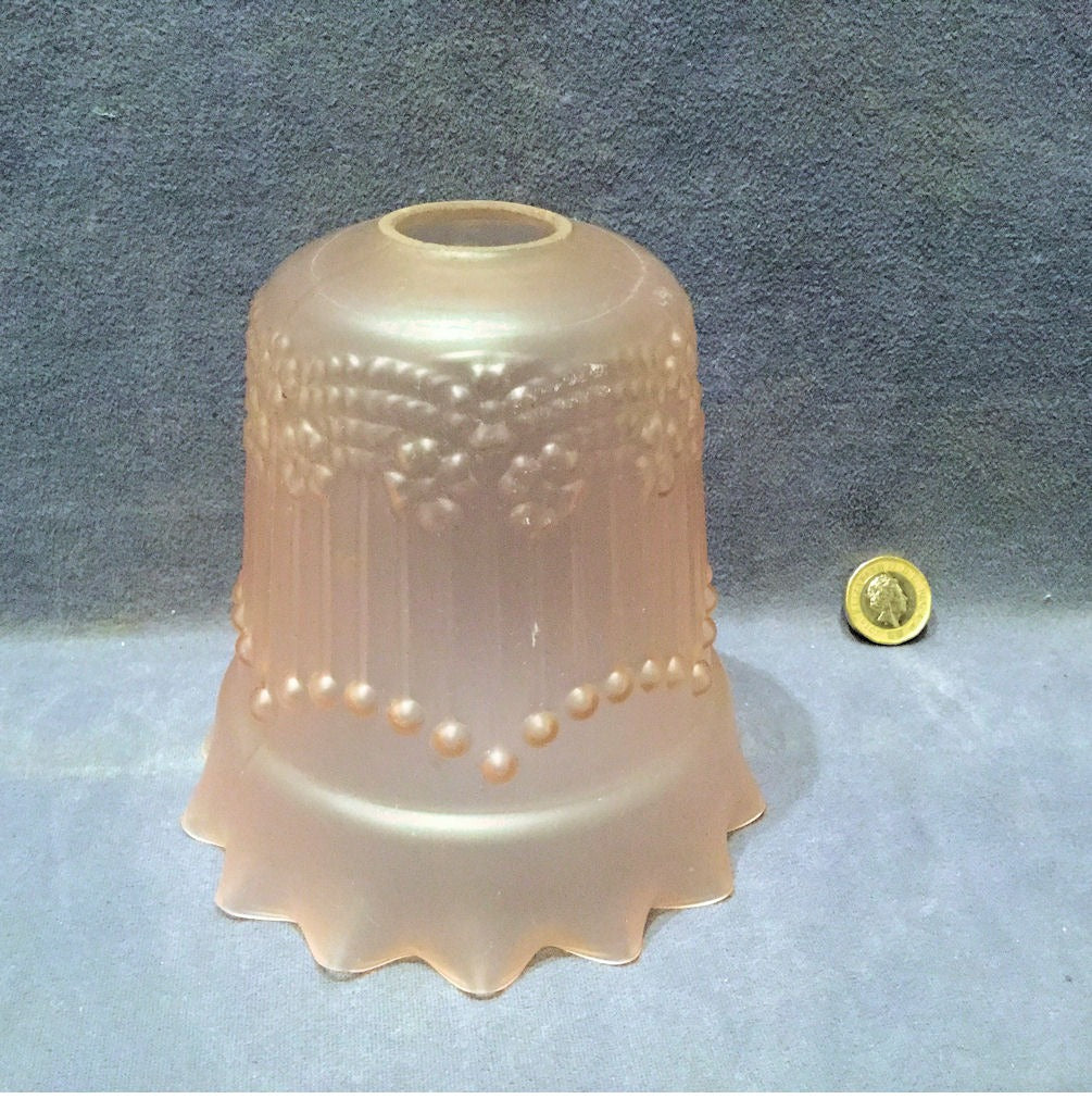 Pale Pink Embossed Glass Lamp Shade — Glass, 1930's