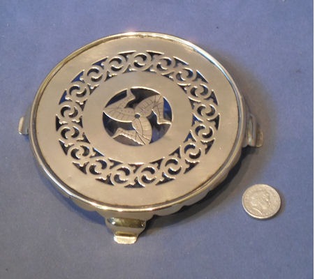 Pierced Brass Isle of Man Teapot Stand — Brass, 1920's