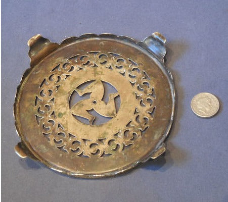 Pierced Brass Isle of Man Teapot Stand — view 2