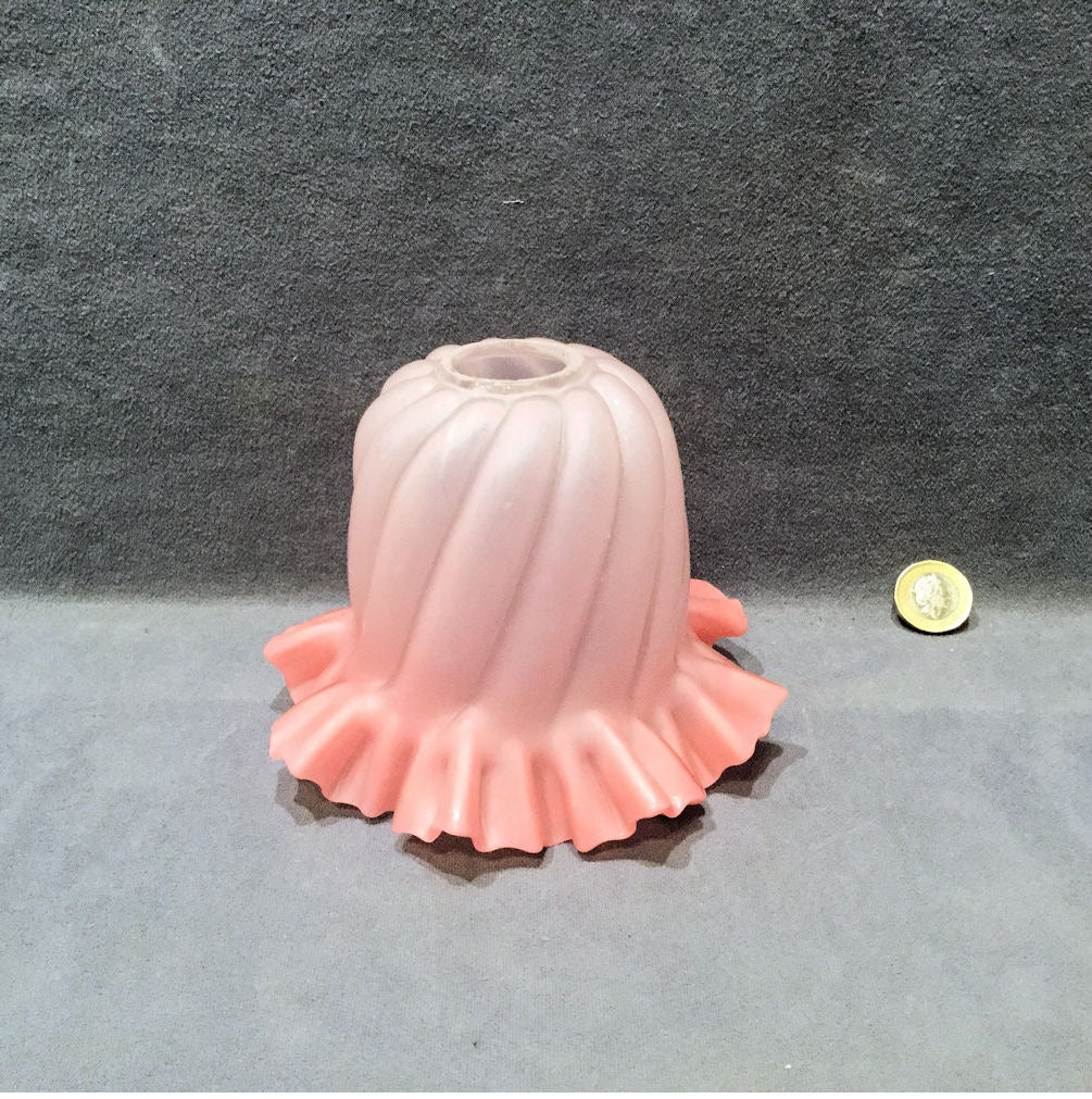Pink and Frosted Glass Lamp Shade — Glass, 1920's